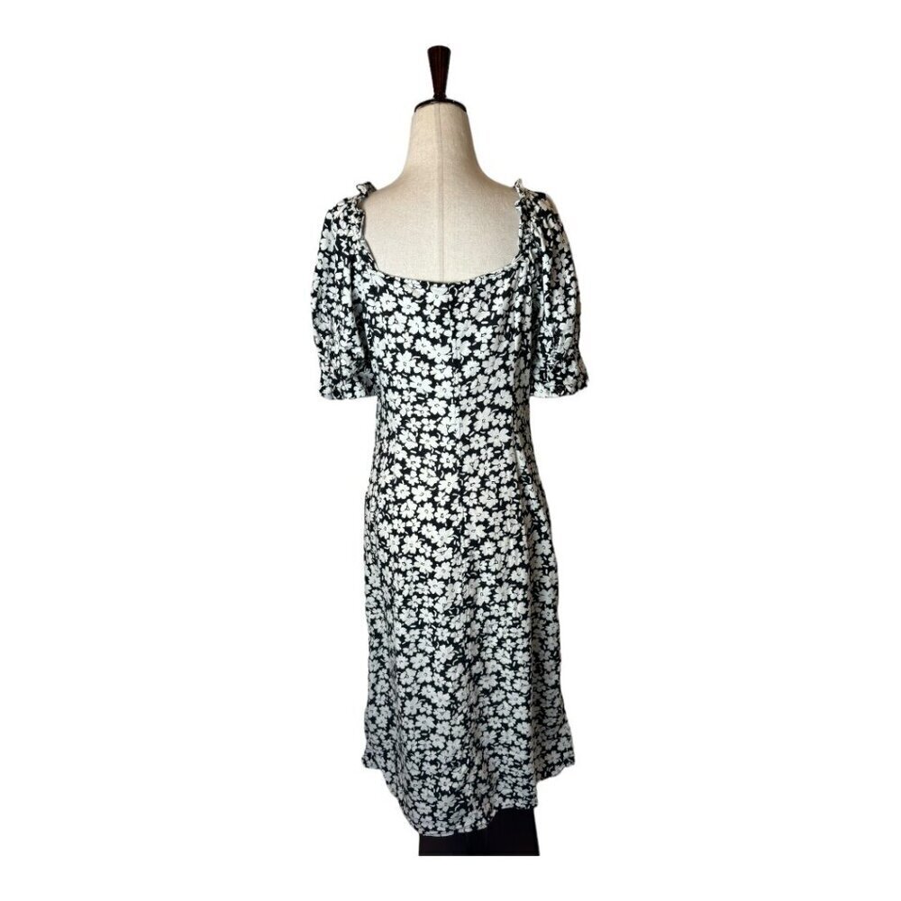 Who What Wear Dress Women Small Black White Floral Print Puff Sleeve Midi Boho — image 3 of 8
